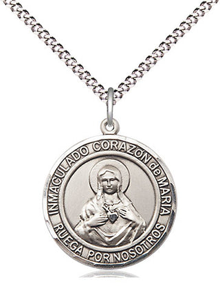 Sterling Silver Corazon Inmaculado de Maria Medal Religious Jewelry Engraved Catholic Saint Jewelry
