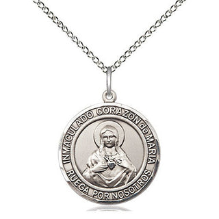 Sterling Silver Corazon Inmaculado de Maria Medal Religious Jewelry Engraved Catholic Saint Jewelry