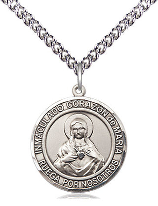 Sterling Silver Corazon Inmaculado de Maria Medal Religious Jewelry Engraved Catholic Saint Jewelry