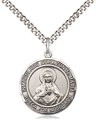 Sterling Silver Corazon Inmaculado de Maria Medal Religious Jewelry Engraved Catholic Saint Jewelry