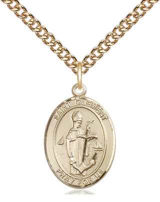14kt Gold Saint Clement Medal Engraved Catholic Saint Jewelry