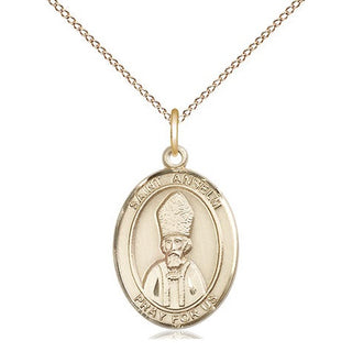 14kt Gold Filled Saint Anselm of Canterbury Medal Religious Jewelry Engraved Catholic Saint Jewelry