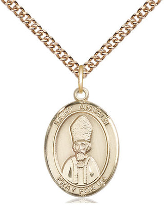 14kt Gold Filled Saint Anselm of Canterbury Medal Religious Jewelry Engraved Catholic Saint Jewelry
