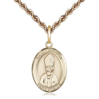 14kt Gold Filled Saint Anselm of Canterbury Medal Religious Jewelry Engraved Catholic Saint Jewelry