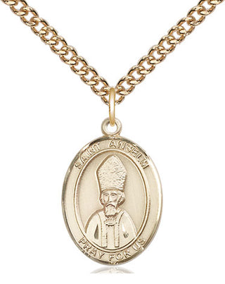 14kt Gold Saint Anselm of Canterbury Medal Engraved Catholic Saint Jewelry