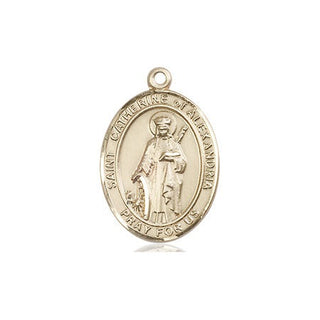 14kt Gold Saint Catherine of Alexandria Medal Engraved Catholic Saint Jewelry