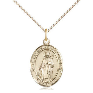 14kt Gold Saint Catherine of Alexandria Medal Engraved Catholic Saint Jewelry