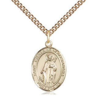 14kt Gold Saint Catherine of Alexandria Medal Engraved Catholic Saint Jewelry