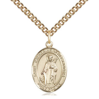 14kt Gold Saint Catherine of Alexandria Medal Engraved Catholic Saint Jewelry