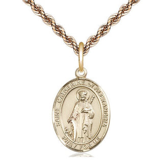 14kt Gold Saint Catherine of Alexandria Medal Engraved Catholic Saint Jewelry