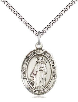 Sterling Silver Saint Catherine of Alexandria Medal Religious Jewelry Engraved Catholic Saint Jewelry