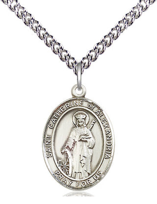 Sterling Silver Saint Catherine of Alexandria Medal Religious Jewelry Engraved Catholic Saint Jewelry