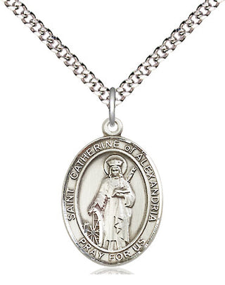 Sterling Silver Saint Catherine of Alexandria Medal Religious Jewelry Engraved Catholic Saint Jewelry