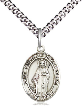Sterling Silver Saint Catherine of Alexandria Medal Religious Jewelry Engraved Catholic Saint Jewelry