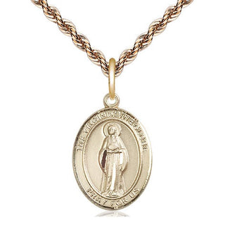 14kt Gold Virgin of the Globe Medal Engraved Catholic Saint Jewelry