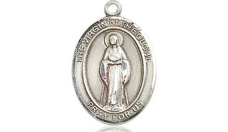 Pewter Virgin of the Globe Medal Engraved Catholic Saint Jewelry