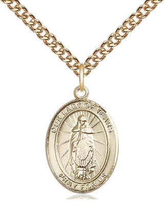 14kt Gold Filled Our Lady of Tears Medal Religious Jewelry Engraved Catholic Saint Jewelry