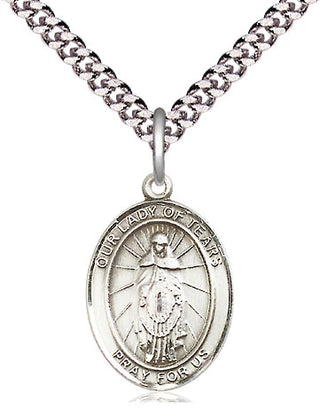 Pewter Our Lady of Tears Medal Religious Jewelry Engraved Catholic Saint Jewelry