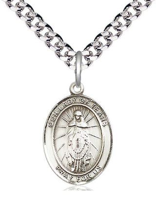 Pewter Our Lady of Tears Medal Religious Jewelry Engraved Catholic Saint Jewelry