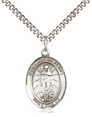 Pewter Our Lady of Tears Medal Religious Jewelry Engraved Catholic Saint Jewelry