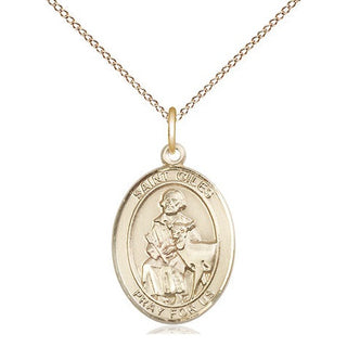 14kt Gold Saint Giles Medal Engraved Catholic Saint Jewelry