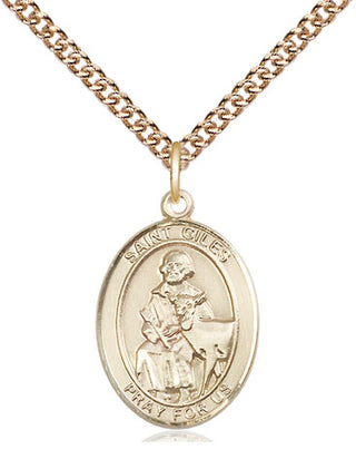 14kt Gold Saint Giles Medal Engraved Catholic Saint Jewelry