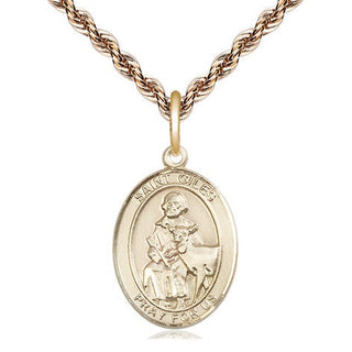 14kt Gold Saint Giles Medal Engraved Catholic Saint Jewelry
