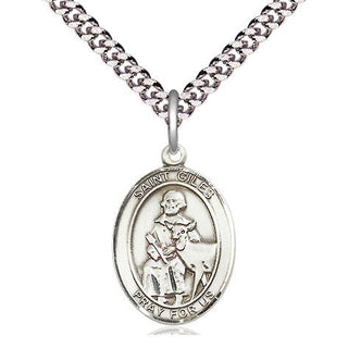 Pewter Saint Giles Medal Religious Jewelry Engraved Catholic Saint Jewelry