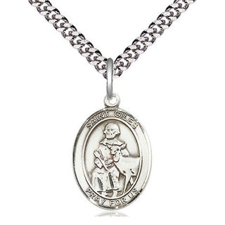 Pewter Saint Giles Medal Religious Jewelry Engraved Catholic Saint Jewelry
