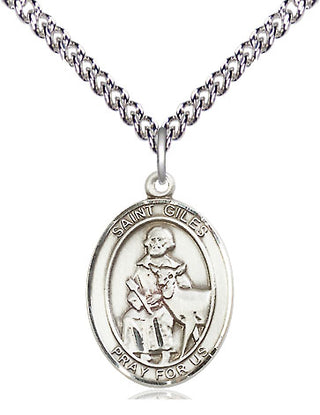 Sterling Silver Saint Giles Medal Religious Jewelry Engraved Catholic Saint Jewelry