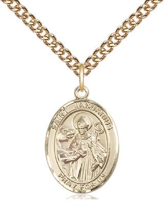 14kt Gold Saint Januarius Medal Engraved Catholic Saint Jewelry