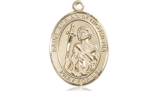 14kt Gold Saint Adrian of Nicomedia Medal Engraved Catholic Saint Jewelry