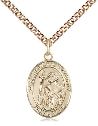 14kt Gold Saint Adrian of Nicomedia Medal Engraved Catholic Saint Jewelry