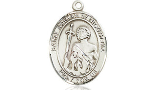 Sterling Silver Saint Adrian of Nicomedia Medal Religious Jewelry Engraved Catholic Saint Jewelry