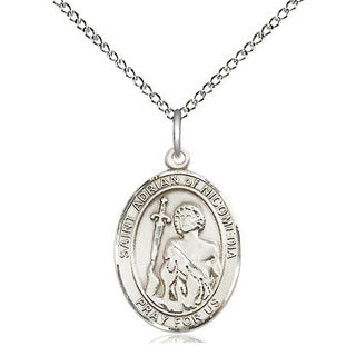 Sterling Silver Saint Adrian of Nicomedia Medal Religious Jewelry Engraved Catholic Saint Jewelry