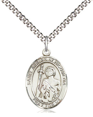 Sterling Silver Saint Adrian of Nicomedia Medal Religious Jewelry Engraved Catholic Saint Jewelry