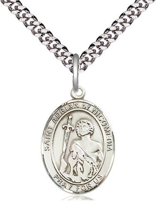 Sterling Silver Saint Adrian of Nicomedia Medal Religious Jewelry Engraved Catholic Saint Jewelry