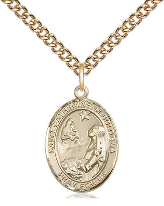 14kt Gold Saint Catherine of Bologna Medal Engraved Catholic Saint Jewelry