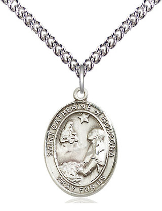 Sterling Silver Saint Catherine of Bologna Medal Religious Jewelry Engraved Catholic Saint Jewelry