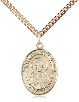 14kt Gold Saint John Chrysostom Medal Engraved Catholic Saint Jewelry