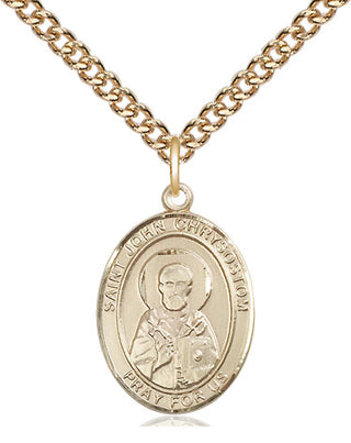 14kt Gold Saint John Chrysostom Medal Engraved Catholic Saint Jewelry