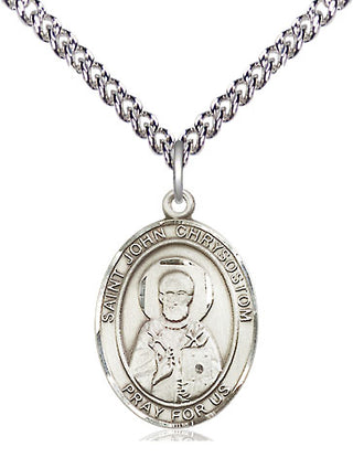 Sterling Silver Saint John Chrysostom Medal Religious Jewelry Engraved Catholic Saint Jewelry