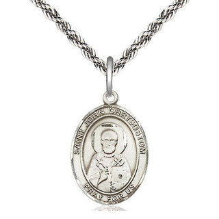 Sterling Silver Saint John Chrysostom Medal Religious Jewelry Engraved Catholic Saint Jewelry