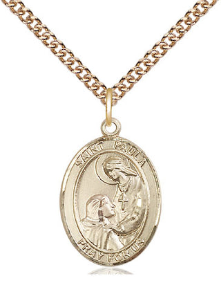 14kt Gold Saint Paula Medal Engraved Catholic Saint Jewelry