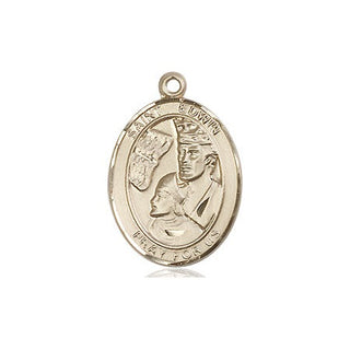 14kt Gold Saint Edwin Medal Engraved Catholic Saint Jewelry