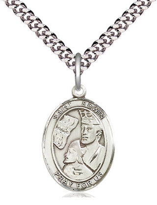 Pewter Saint Edwin Medal Religious Jewelry Engraved Catholic Saint Jewelry