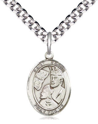 Pewter Saint Edwin Medal Religious Jewelry Engraved Catholic Saint Jewelry