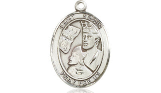 Sterling Silver Saint Edwin Medal Religious Jewelry Engraved Catholic Saint Jewelry