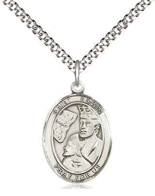 Sterling Silver Saint Edwin Medal Religious Jewelry Engraved Catholic Saint Jewelry