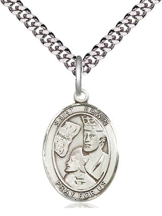Sterling Silver Saint Edwin Medal Religious Jewelry Engraved Catholic Saint Jewelry